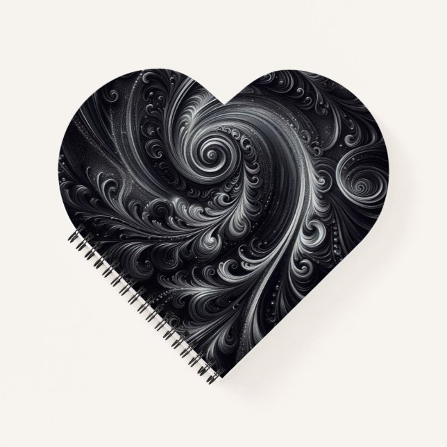 Black White Grey Abstract Modern Simple Swirl Notebook (Front)