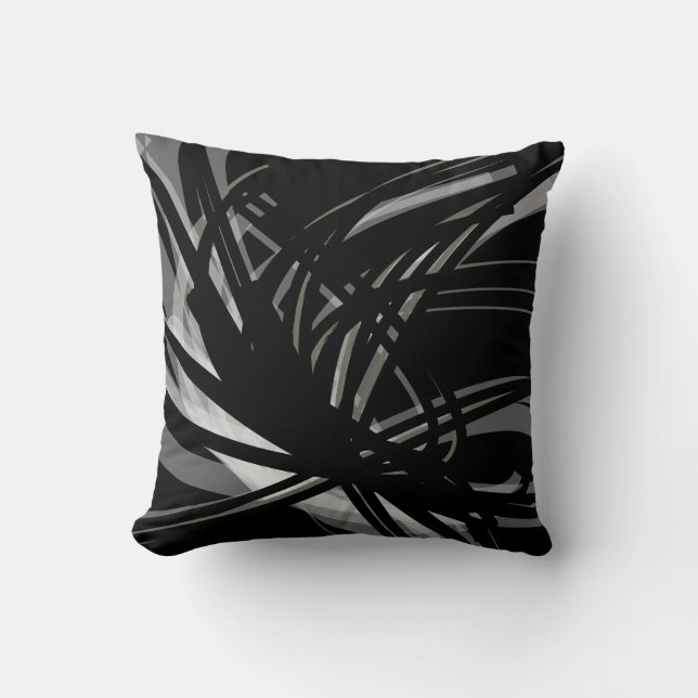 Black White & Grey Abstract Ribbons Cushion (Front)