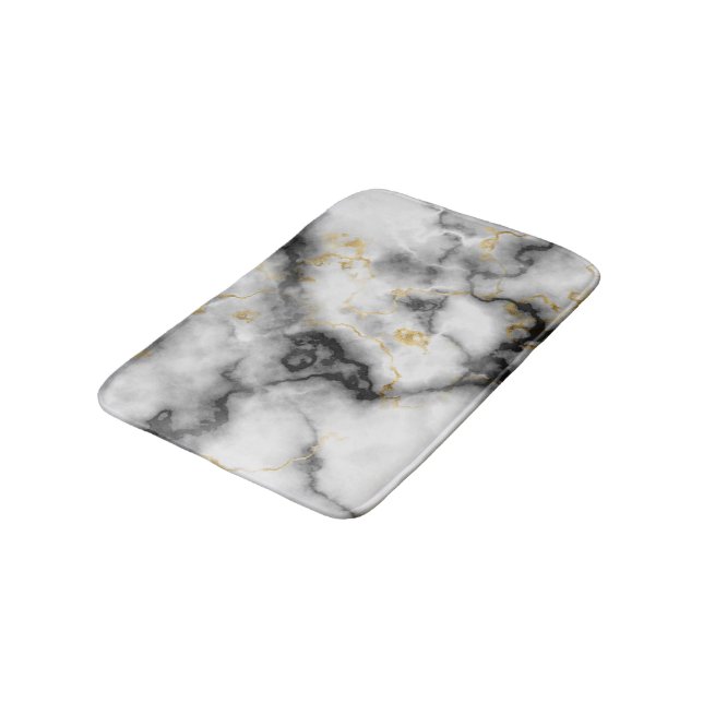 Black White Grey and Gold Marble Pattern Bath Mat (Angled)