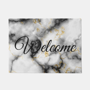 Black White Grey and Gold Marble Pattern Doormat