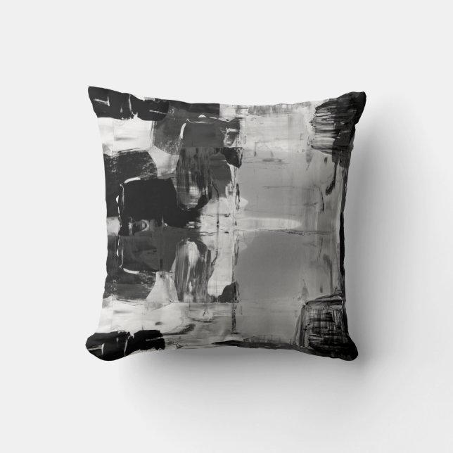Black & White Grey Artistic Abstract Colour Block Cushion (Front)