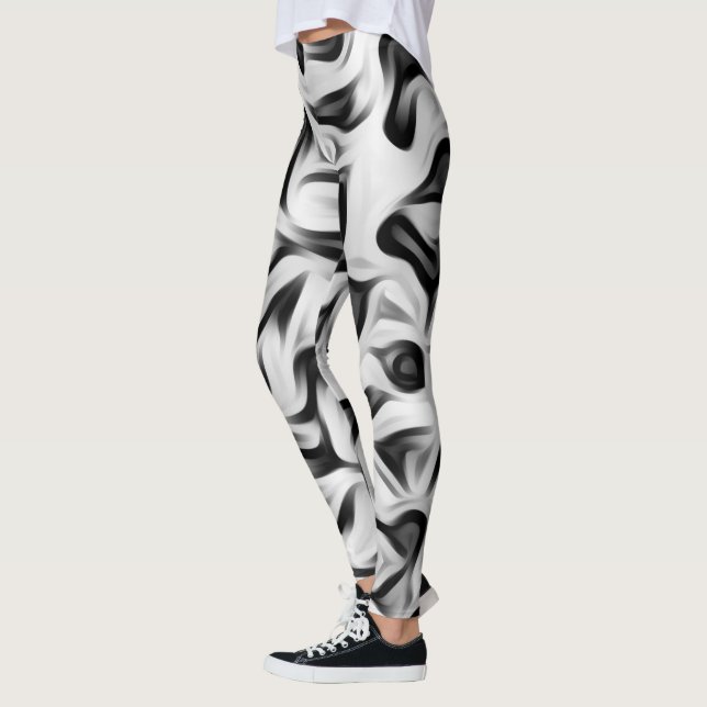 Black White Grey Background Leggings (Left)