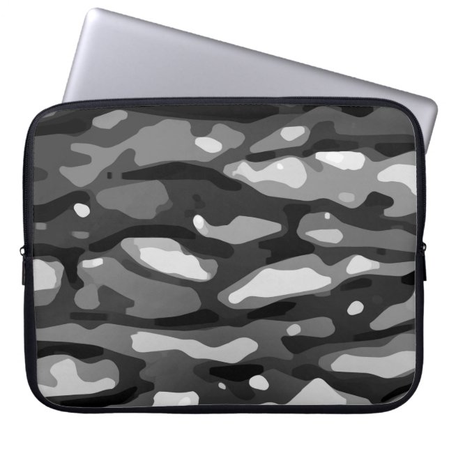 Black White Grey Camo Pattern Laptop Sleeve (Front)