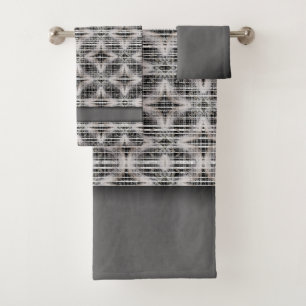 Black, White, & Grey Check Diamond Pattern Bath Towel Set