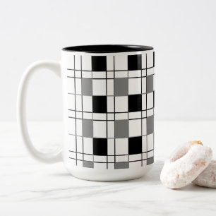 Black White Grey Chequered Pattern Two-Tone Coffee Mug