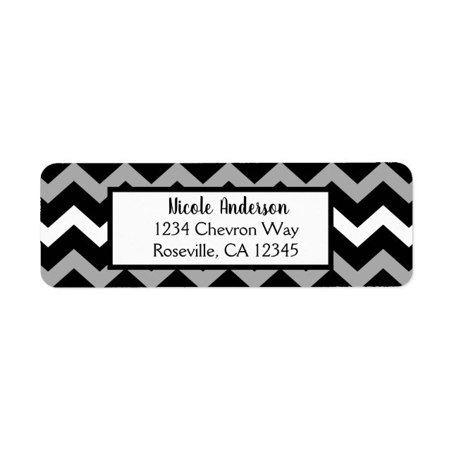 Black White & Grey Chevron Print Pattern Return Address Label (Front)