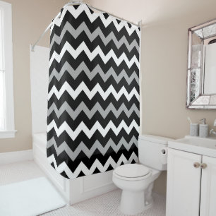 Black White & Grey Chevron Print Pattern Shower Curtain