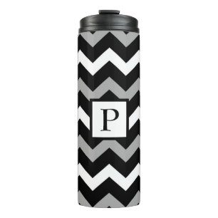 Black White & Grey Chevron Print Pattern Thermal Tumbler