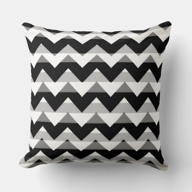 Black White Grey Chevron Zigzag Cushion (Front)