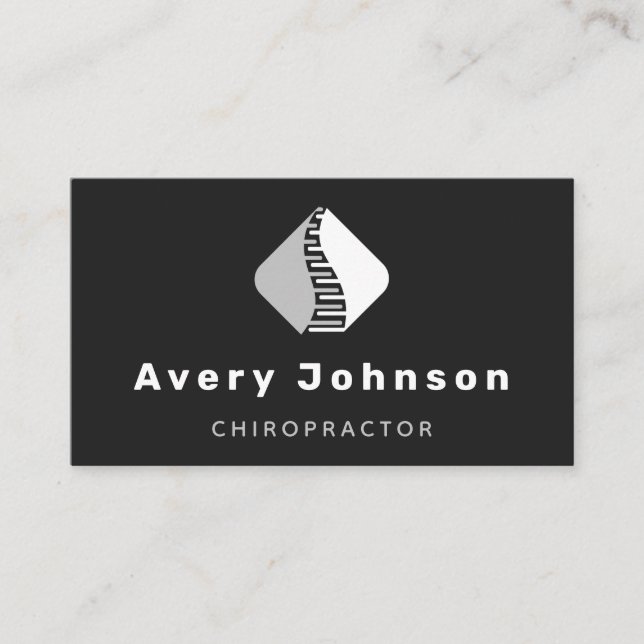 Black White & Grey Chiropractor Chiropractic Spine Business Card (Front)