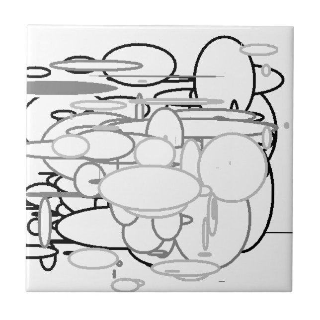 Black White Grey Circles, Digital Art by Kids :) Ceramic Tile (Front)