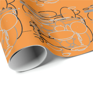 Black White Grey Circles, Orange Background, Art Wrapping Paper