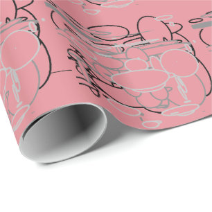 Black White Grey Circles, Pink Background Kids Art Wrapping Paper