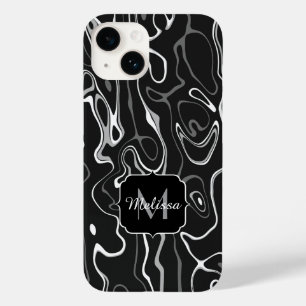 Black white grey damascus abstract swirls Monogram Case-Mate iPhone 14 Case