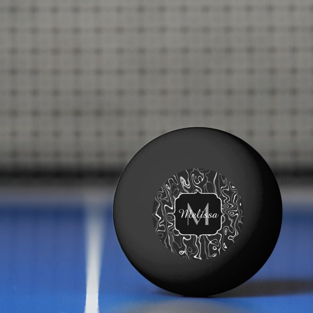 Black white grey damascus abstract swirls Monogram Ping Pong Ball (Net)