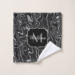Black white grey damascus abstract swirls Monogram Wash Cloth