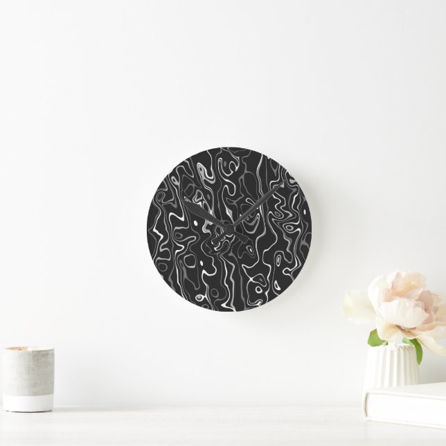 Black white grey damascus abstract swirls round clock (Home)