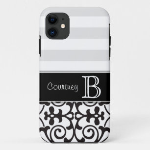 Black White Grey Damask Monogram iPhone 5 11 Case