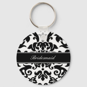 Black white & grey damask Wedding set Key Ring