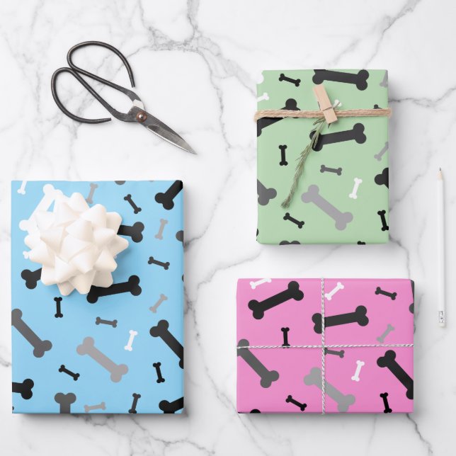 Black White Grey Dog Bones Design  Wrapping Paper Sheet (Front)