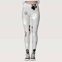 Black, White & Grey Dog Paw Printed Leggings
