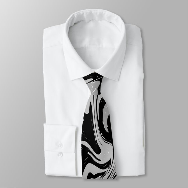Black White Grey Elegant Stylish Modern Tie (Tied)
