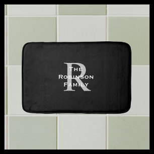Black White Grey Family Name Classic Monogrammed Bath Mat