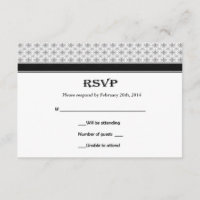 Black White Grey Fleur de Lis Wedding RSVP Cards
