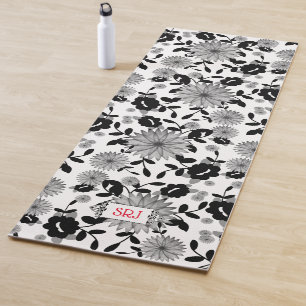 Black White Grey Florals 2-sided Design monogram Y Yoga Mat