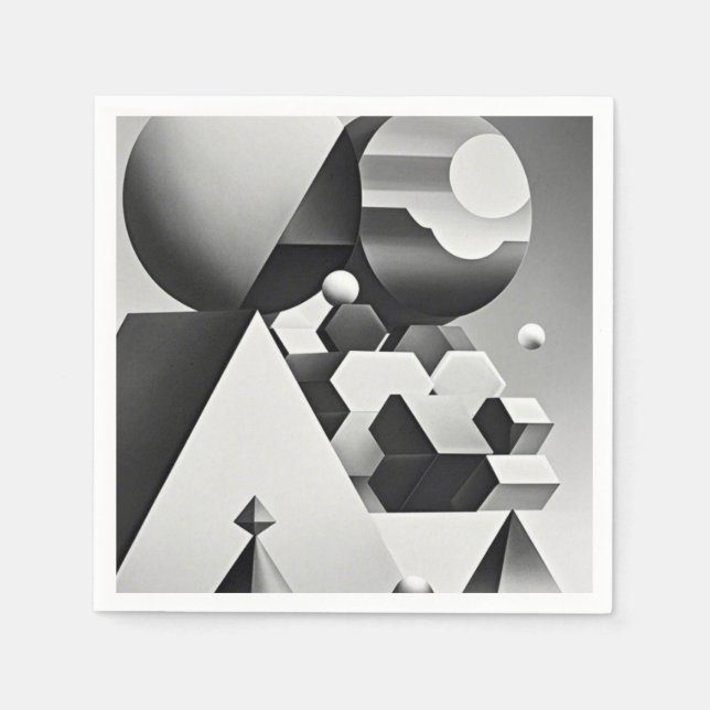 Black white grey geometric shapes  napkin (Front)