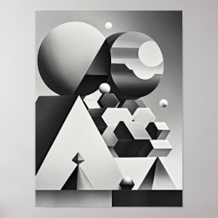 Black white grey geometric shapes  poster