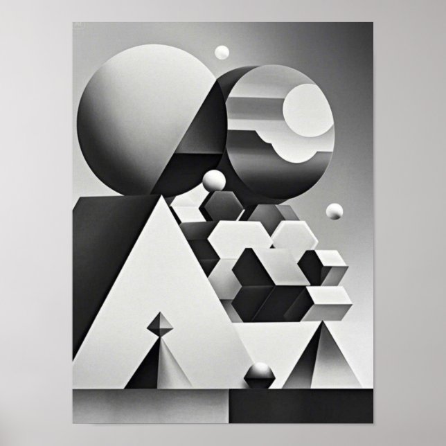 Black white grey geometric shapes  poster (Front)