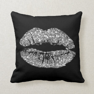 Black White Grey Glitter Kiss Lips Makeup Sparkly Cushion