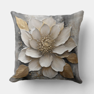Black White Grey Gold Flower Print Cushion