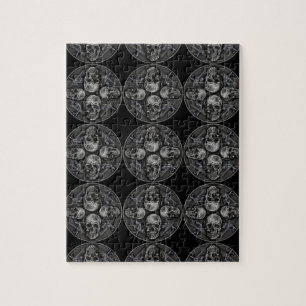 Black white grey gothic skulls jigsaw puzzle