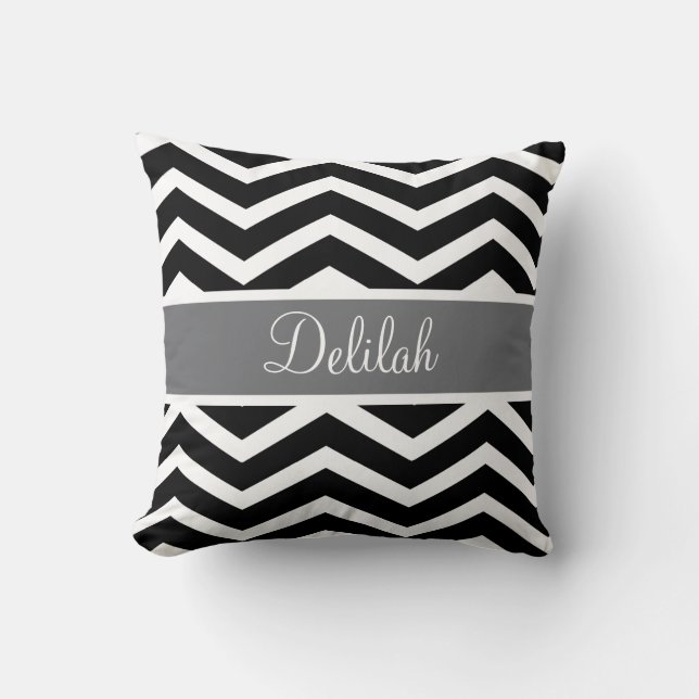 Black White Grey Grey Chevron Custom Cushion (Front)