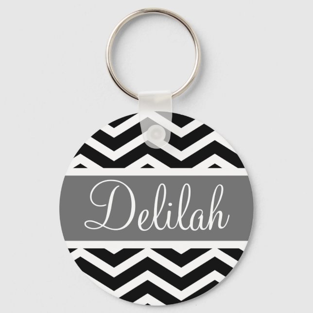 Black White Grey Grey Chevron Custom Key Ring (Front)