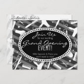 Black White & Grey Hair Salon Grand Opening Invitation Postcard (Front/Back)