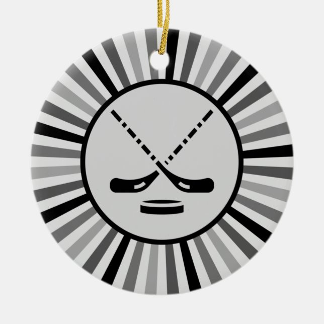 Black White & Grey Hockey Player Coach Gift Trendy Ceramic Ornament (Front)