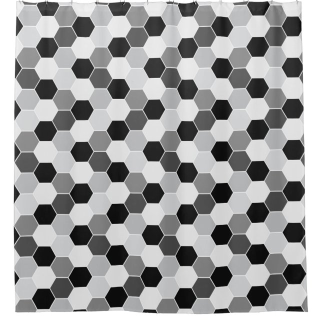 Black White Grey Honeycomb Pattern Shower Curtain (Front)