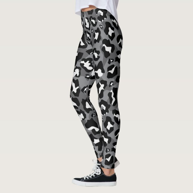 Black, white, grey leopard print leggings (Left)
