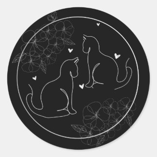 Black White Grey Minimal Drawn Floral Cat Sticker