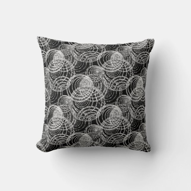 Black White Grey Modern Abstract Geometric Circles Cushion (Front)