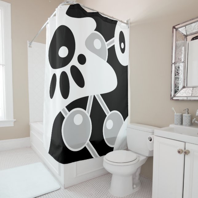 Black white grey modern doodle art shower curtain (In Situ)