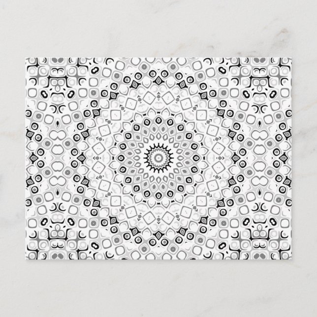 Black White Grey Monochrome Mandala Design Postcard (Front)
