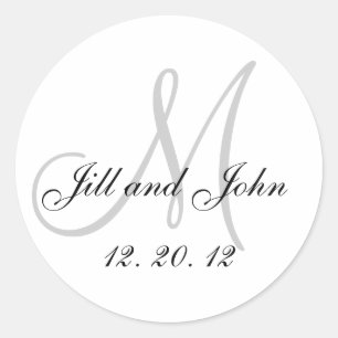 Black White Grey Monogram 2012 Wedding Sticker