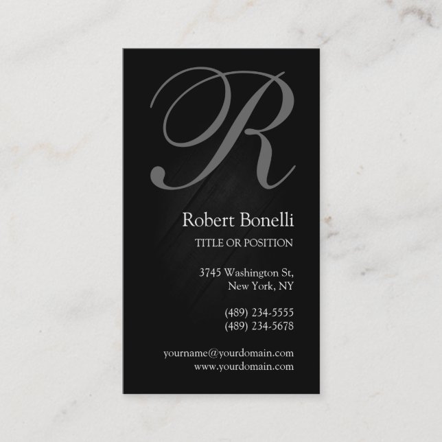 Black White Grey Monogram Business Card (Front)