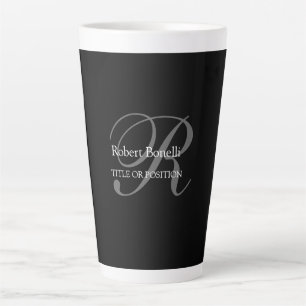 Black White Grey Monogram Latte Mug