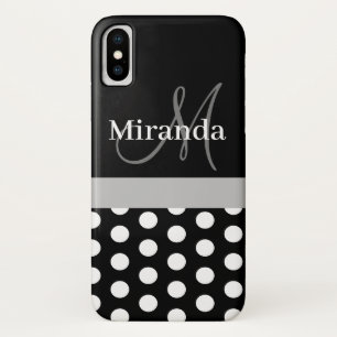 Black White Grey Monogram Script Polka Dots iPhone X Case