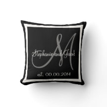 BLACK WHITE GREY MONOGRAM Wedding keepsake pillow